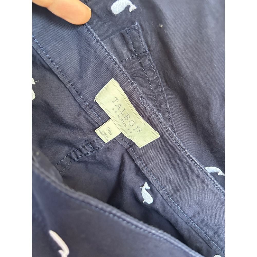 Talbots Woman Navy Blue Whale Embroidered Chino Pants Size 24W Nautical Ankle - Picture 9 of 13